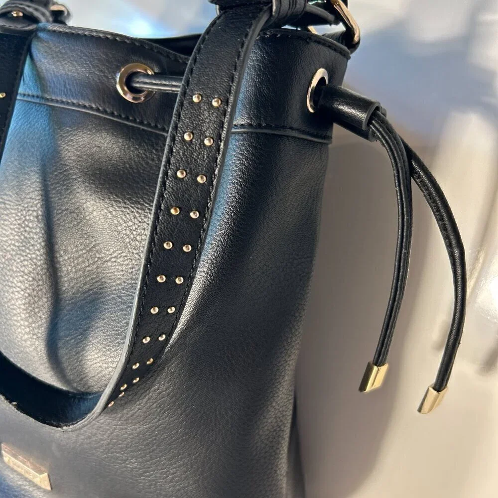 Dolce Vita Black Vegan leather bucket handbag gold tone hardware classic essenti